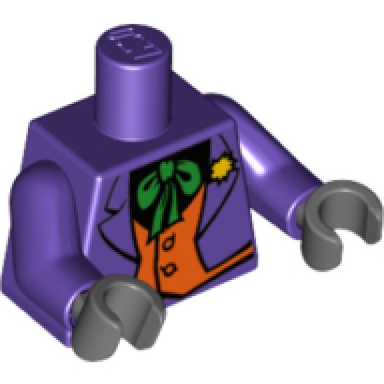 Torso Batman Suit with Orange Vest, Green Tie, Yellow Flower Pattern / Dark Purple Arms / Dark Bluish Gray Hands