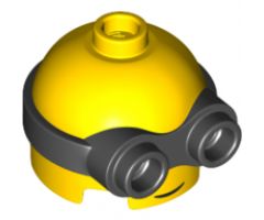 Minifigure, Head, Modified Minion, Short with Black Goggles and Grin Pattern
