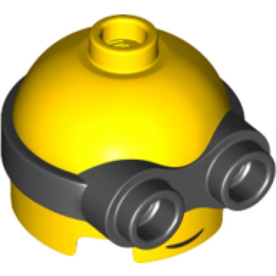 Minifigure, Head, Modified Minion, Short with Black Goggles and Grin Pattern