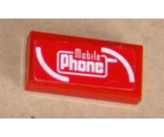 Tile 1 x 2 with White 'Mobile Phone' Pattern (Sticker) - Set 8130