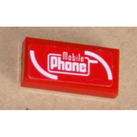 Tile 1 x 2 with White 'Mobile Phone' Pattern (Sticker) - Set 8130