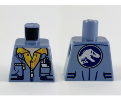 Torso Jacket with Silver Zippers, Nougat Shirt with Yellow Flowers and Jurassic World Logo on Back Pattern