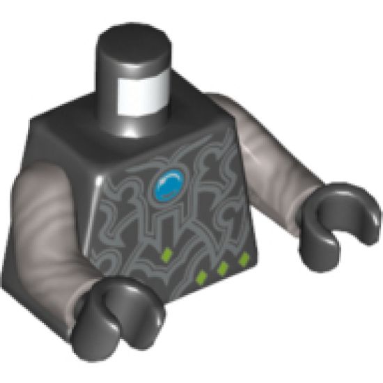 Torso Chima Silver Armor, Lime Diamonds and Dark Azure Round Jewel (Chi) Pattern / Flat Silver Arms / Black Hands