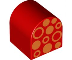 Duplo, Brick 2 x 2 x 2 Curved Top with Orange Circles and Dots Pattern