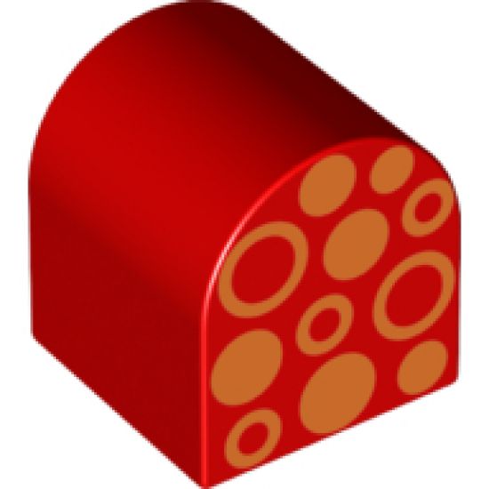 Duplo, Brick 2 x 2 x 2 Curved Top with Orange Circles and Dots Pattern