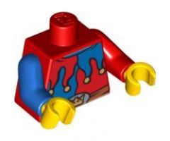 Torso Castle Fantasy Era Red and Blue Jester's Collar, Crown on Buckle Pattern / Red Arm Left / Blue Arm Right / Yellow Hands