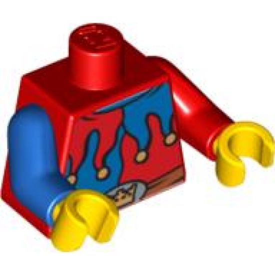 Torso Castle Fantasy Era Red and Blue Jester's Collar, Crown on Buckle Pattern / Red Arm Left / Blue Arm Right / Yellow Hands