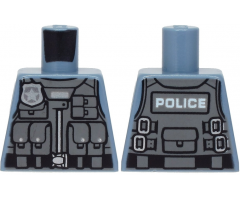 Torso Police with Silver Badge, Black Belt, Gray Safety Vest with Pockets, 'POLICE' on Back Pattern