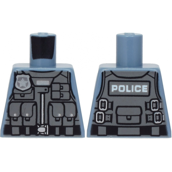 Torso Police with Silver Badge, Black Belt, Gray Safety Vest with Pockets, 'POLICE' on Back Pattern