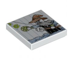 Tile 2 x 2 with Child's Drawing, Man Standing in Water with Jewel and Skull Staff Pattern