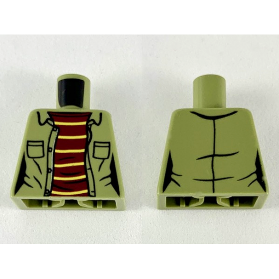 Torso Female Jacket with Pockets and Dark Red Shirt with 6 Yellow Stripes Pattern