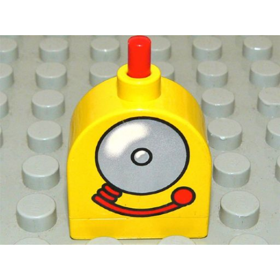 Duplo Brick with Working Ringer Button on Curved Top, Fire Alarm Bell Pattern