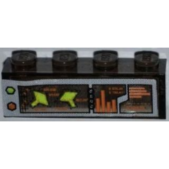 Brick 1 x 4 without Bottom Tubes with Alien Spaceships on Monitor Pattern (Sticker) - Set 7648