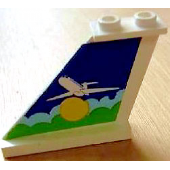 Tail 4 x 1 x 3 with White Airplane over Sun and Clouds Pattern on Left Side (Sticker) - Set 1818