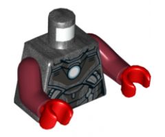 Torso Armor, Dark Silver Plates, Silver Trim and Metallic Blue Circle Arc Reactor Pattern / Dark Red Arms / Red Hands