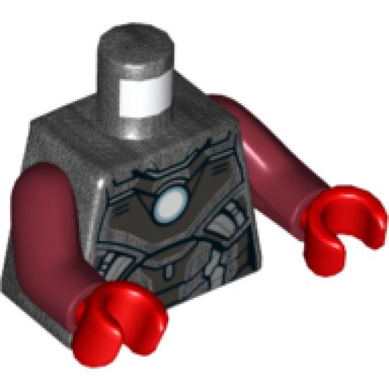 Torso Armor, Dark Silver Plates, Silver Trim and Metallic Blue Circle Arc Reactor Pattern / Dark Red Arms / Red Hands