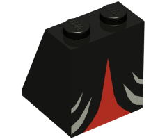 Slope 65 2 x 2 x 2 without Bottom Tube with Minifigure Dress/Skirt/Robe, Dark Gray and Red Witch Pattern