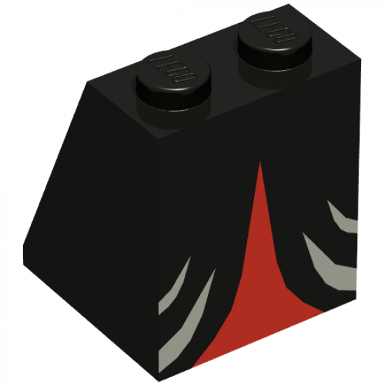 Slope 65 2 x 2 x 2 without Bottom Tube with Minifigure Dress/Skirt/Robe, Dark Gray and Red Witch Pattern