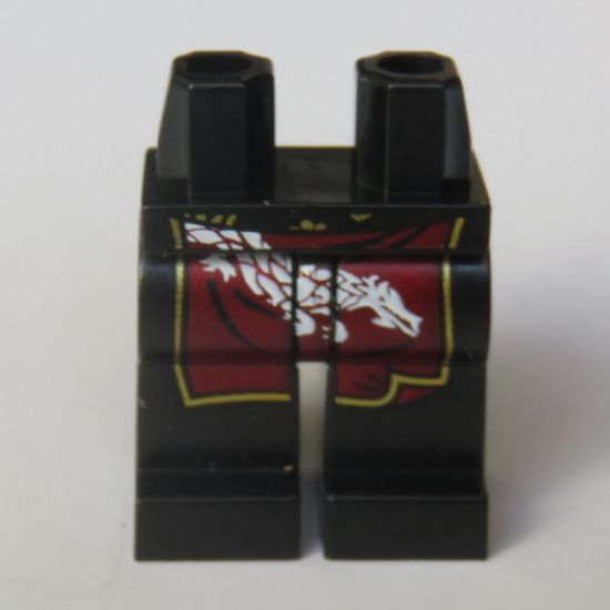 Hips and Legs with Dark Red Skirt with Gold Trim and White Dragon Pattern