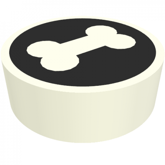 Tile, Round 1 x 1 with Bone on Black Background Pattern
