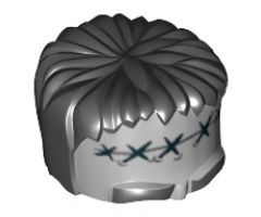 Minifigure, Headgear Head Top, Frankenstein Monster with Black Hair and Large Stitches Pattern