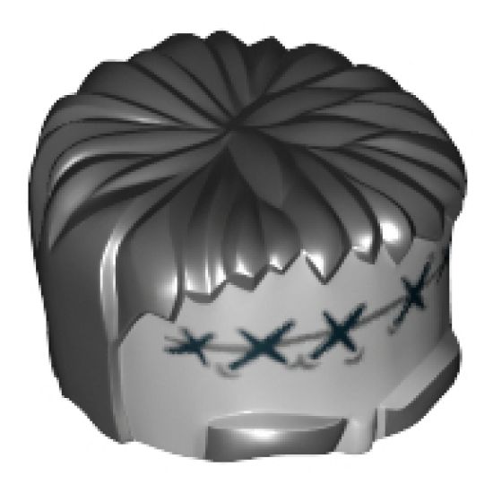 Minifigure, Headgear Head Top, Frankenstein Monster with Black Hair and Large Stitches Pattern
