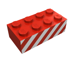 Brick 2 x 4 with Angled White Danger Stripes Pattern on Two Sides