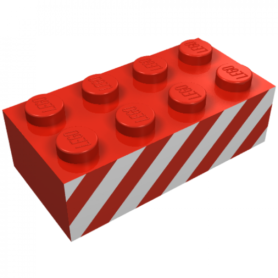 Brick 2 x 4 with Angled White Danger Stripes Pattern on Two Sides