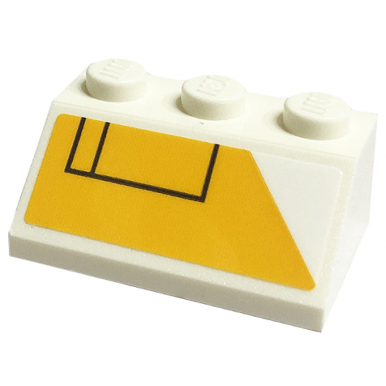 Slope 45 2 x 3 with Yellow Background and White Triangle Cutout with Two Black Rectangles Pattern Model Left Side (Sticker) - Set 75290