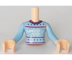 Mini Doll, Torso Friends Girl Bright Light Blue Fair Isle Sweater, Snowflakes Pattern, Light Nougat Arms with Hands with Bright Light Blue Sleeves