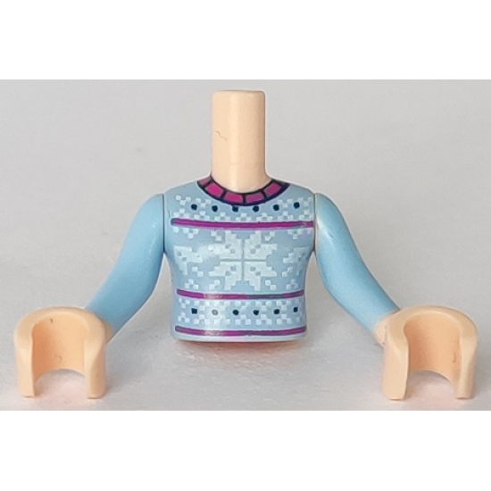 Mini Doll, Torso Friends Girl Bright Light Blue Fair Isle Sweater, Snowflakes Pattern, Light Nougat Arms with Hands with Bright Light Blue Sleeves