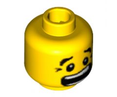 Minifigure, Head Dual Sided Black Eyebrows, White Pupils, Brown Chin Dimple, Mouth Open Scared / Mouth Closed Stern Pattern - Hollow Stud