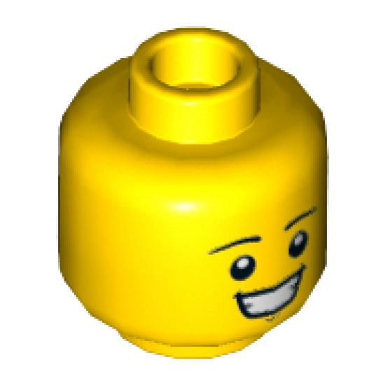 Minifigure, Head Black Eyebrows, Chin Dimple and Large Smile Showing Teeth Pattern - Hollow Stud