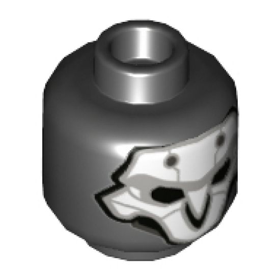 Minifigure, Head Mask White and Light Bluish Gray Skull Pattern - Hollow Stud