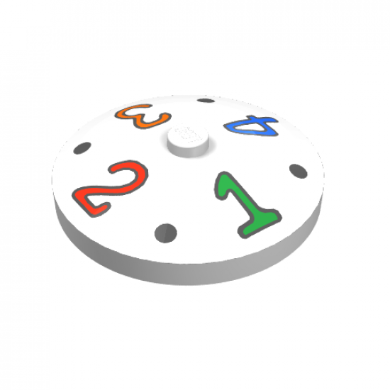Dish 4 x 4 Inverted (Radar) with Solid Stud with Fabuland Numbers Pattern - Green 1, Red 2, Orange 3, Blue 4