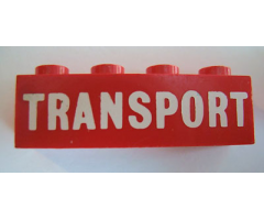 Brick 1 x 4 with White 'TRANSPORT' Solid Pattern