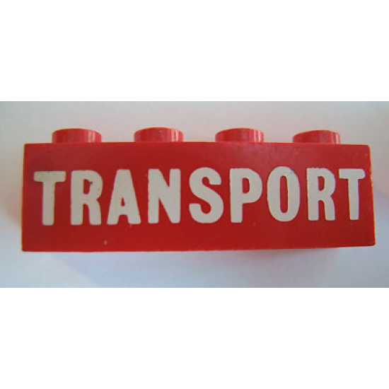 Brick 1 x 4 with White 'TRANSPORT' Solid Pattern