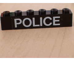 Brick 1 x 6 with White 'POLICE' Sans-Serif Thin Pattern (Sticker) - Set 6540