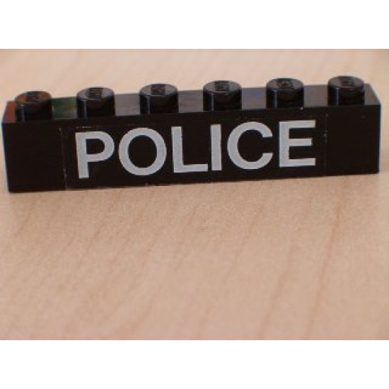 Brick 1 x 6 with White 'POLICE' Sans-Serif Thin Pattern (Sticker) - Set 6540