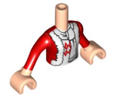 Mini Doll, Torso Friends Girl Red Holiday Jacket with White Trim, Argyle Sweater and White Scarf Pattern, Light Nougat Arms with Hands with Red Sleeves