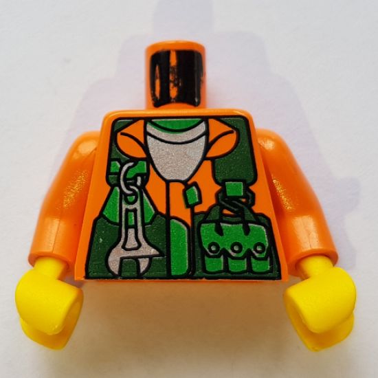 Torso Rock Raiders Shirt, Green Vest, Wrench and Pockets Pattern (Sparks) / Orange Arms / Yellow Hands