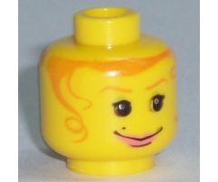 Minifigure, Head Dual Sided Female Orange Hair Tendrils, Scared / Smile Pattern - Blocked Open Stud