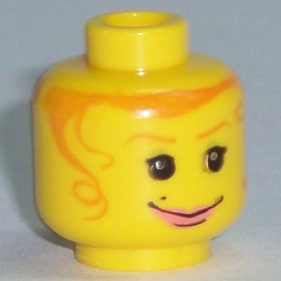 Minifigure, Head Dual Sided Female Orange Hair Tendrils, Scared / Smile Pattern - Blocked Open Stud