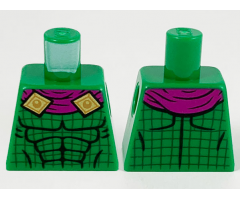 Torso Magenta Scarf with Gold Clasps, Black Muscle Contours, and Dark Green Grid Lines Pattern