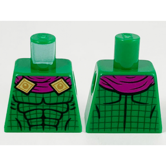 Torso Magenta Scarf with Gold Clasps, Black Muscle Contours, and Dark Green Grid Lines Pattern