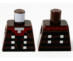 Torso Pixelated Dark Red Collar, Black Stripes and Silver Buttons Pattern