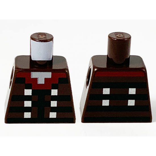 Torso Pixelated Dark Red Collar, Black Stripes and Silver Buttons Pattern