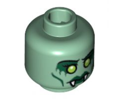 Minifigure, Head Dual Sided Alien with Yellow Eyes, Fangs, Green Lips, Cheek Lines / Open Mouth with Red Eyes Pattern - Blocked Open Stud