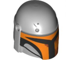 Minifigure, Headgear Helmet with Holes, SW Mandalorian with Orange and Black Pattern