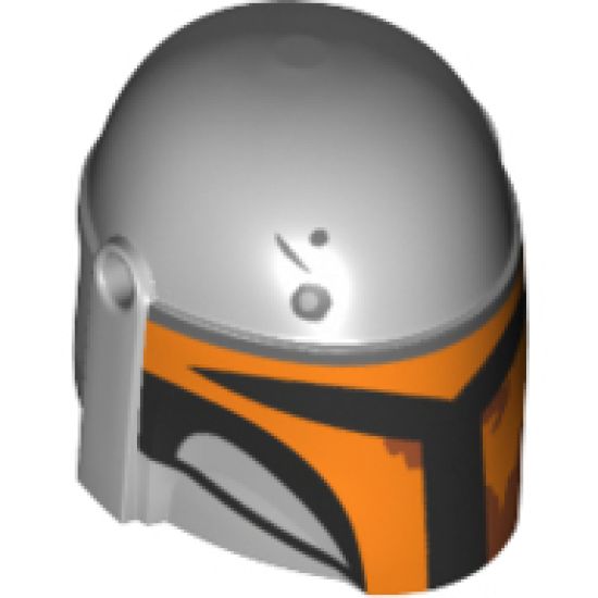 Minifigure, Headgear Helmet with Holes, SW Mandalorian with Orange and Black Pattern